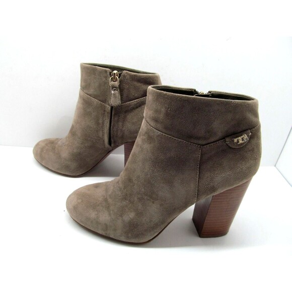 Tory Burch Tan Suede Side Zip Ankle Booties With Stacked Heels Womens US 9.5 M - Picture 7 of 10